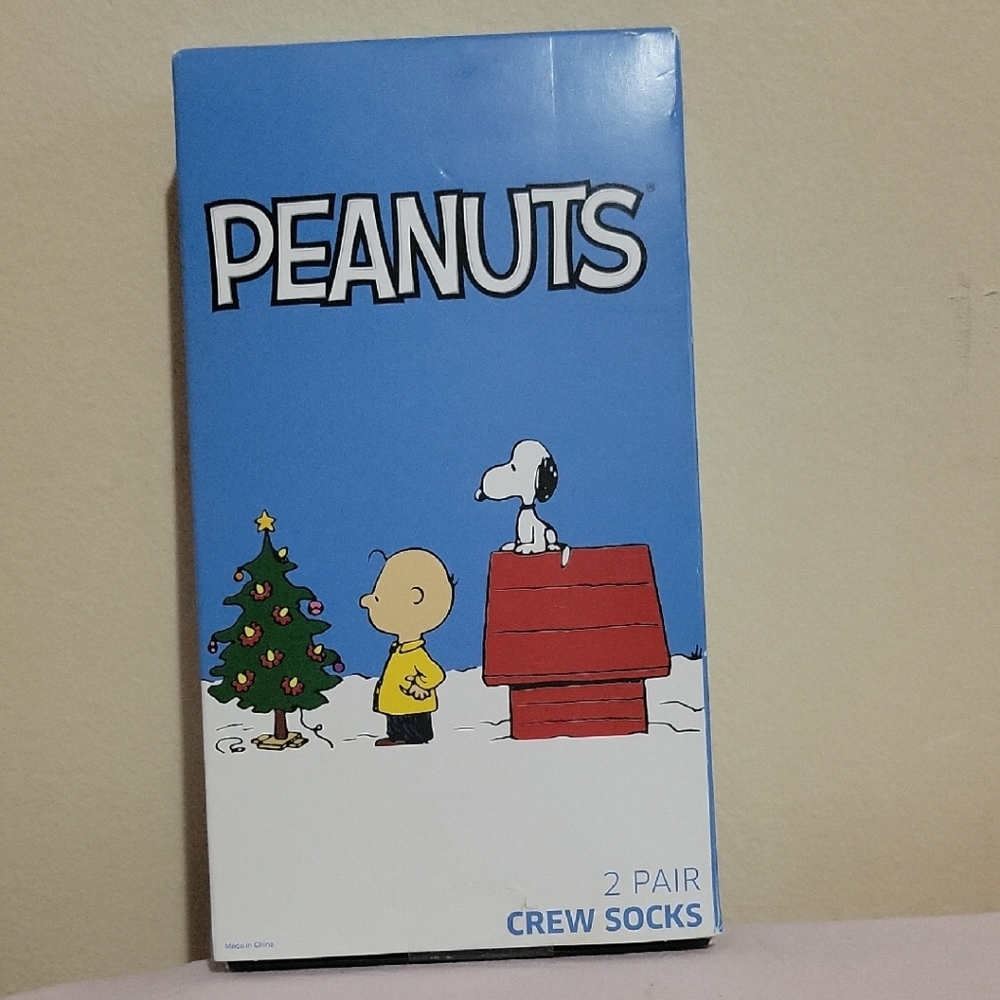 Peanuts Blue Crew Socks with Snoopy and Charlie Brown